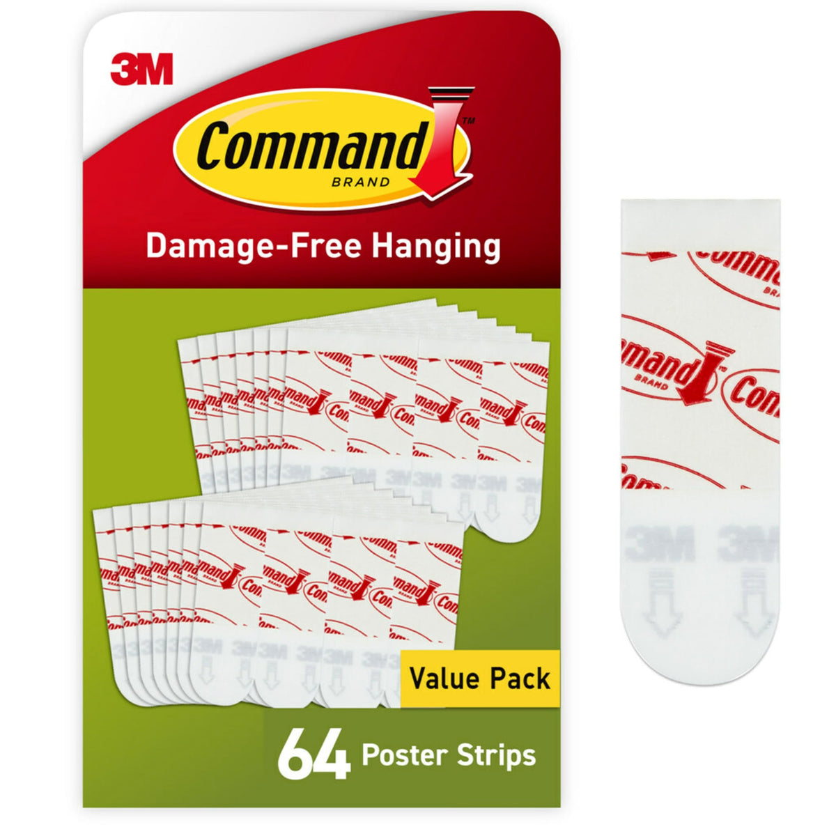 Command Poster Hanging Strips, Small, White, Indoor Use, 64-Strips, Decorate Damage-Free