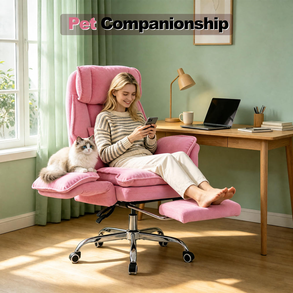 Bowthy Office Chair with Flip Armrests & Foot Rest,criss Cross Legged Home Office Desk Chair with Pet Seat,ergonomic Reclining Computer Gaming