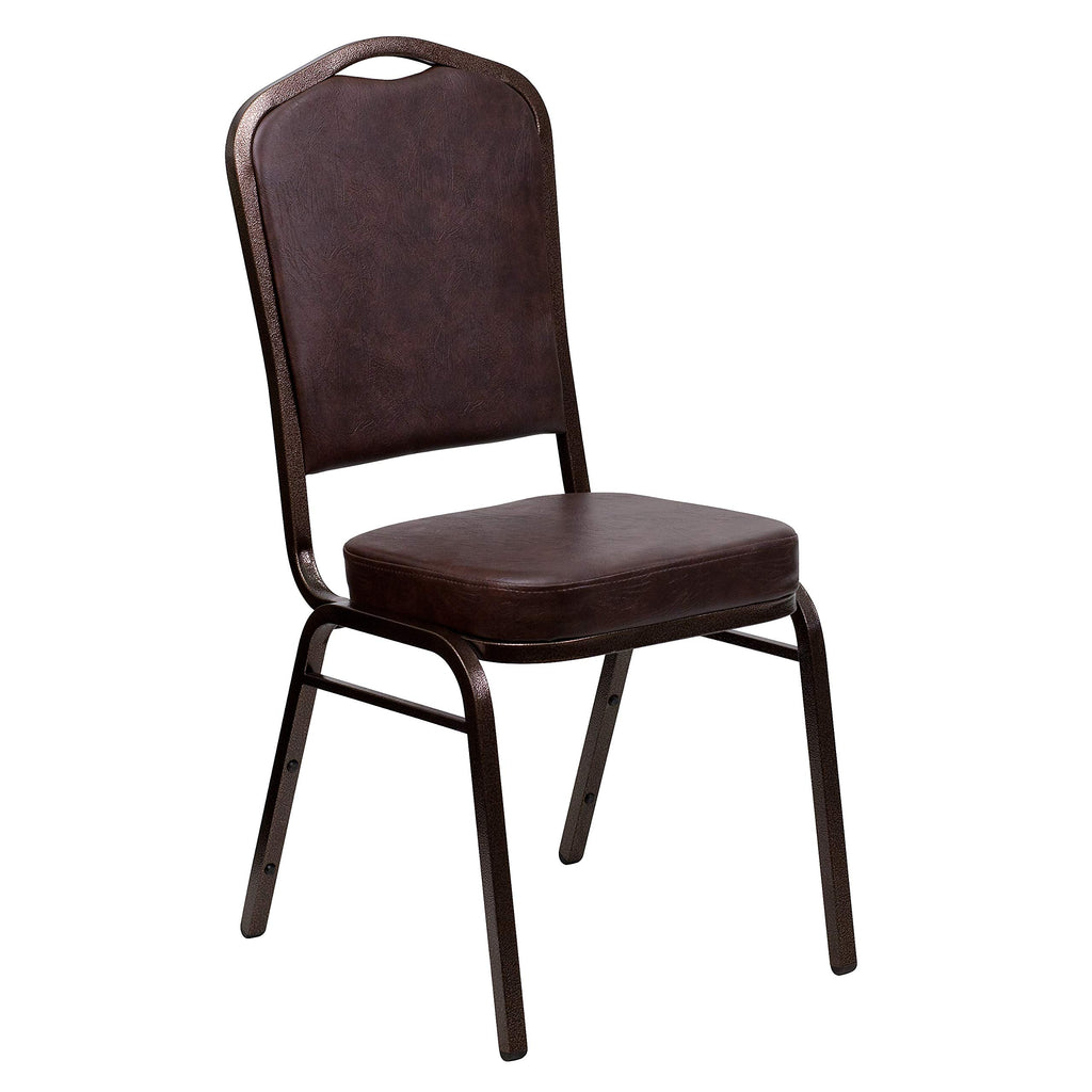 Flash Furniture Hercules Vinyl Crown Back Stackable Banquet Chair, Brown, Set of 1, Brown Vinyl/copper Vein Frame