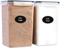 Extra Large Flour and Sugar Storage Containers 6.5L/220 Fl. oz; Set of 2 Plastic Bulk Airtight Food Storage Rice Containers With Lids - Kitchen Pantry Organizer and Storage Canisters, Marker & Labels
