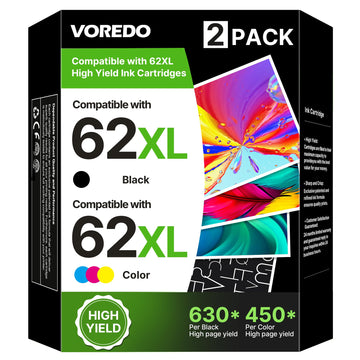 62XL Ink Cartridges Black and Color Compatible for HP Ink 62 XL 62XL Work for Envy 5540 5643 5542 5544 5545 5640 5642 5660 5665 7640 7645 8000 Officejet 5740 5741 5742 5743 5744 5745 Printer (2 Pack)