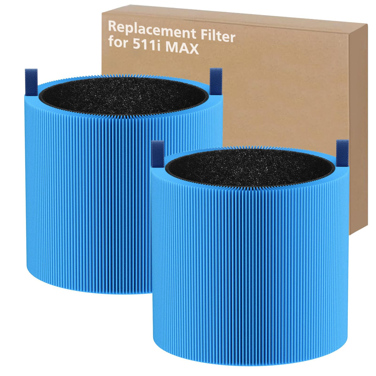 511i MAX A11ergenBlock Replacement Filter Compatible with BLUEAIR Blue Pure 511i Max Air Purifi-er, 3-IN-1 H13 True HEPA Filter and Activated Carbon Filtration System, Blue(2 Pack)