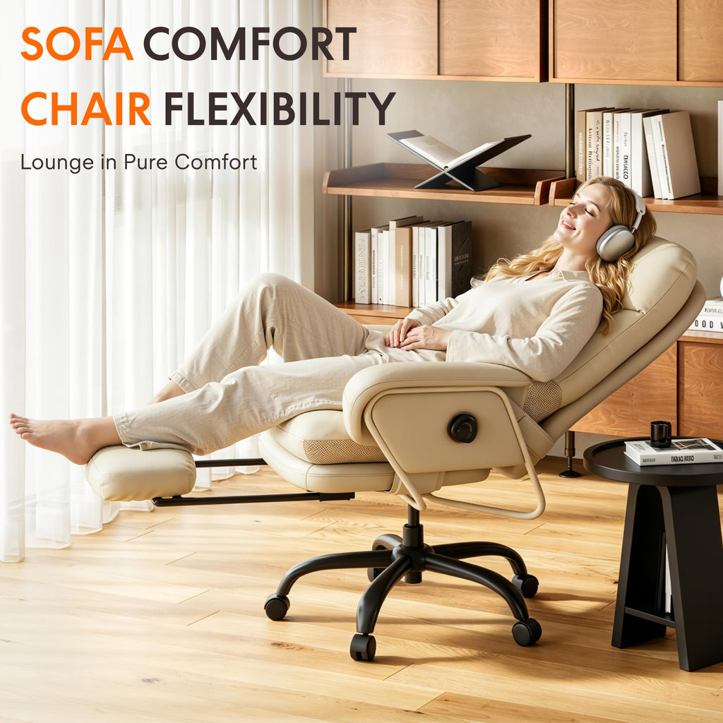 Flexispot Ergonomic Office Chair with Footrest High Back Computer Desk Chairs Indoor Lounge Chair with Wheels 90-165° Reclining Lumbar Support,