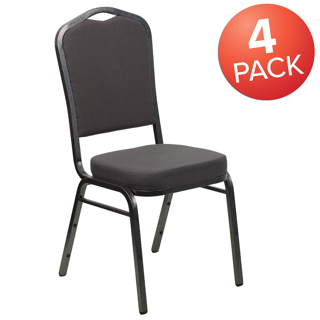 Flash Furniture Hercules Crown Back Stackable Banquet Chair, Silver, 4-pack, Set of 4, Gray Fabric/silver Vein Frame
