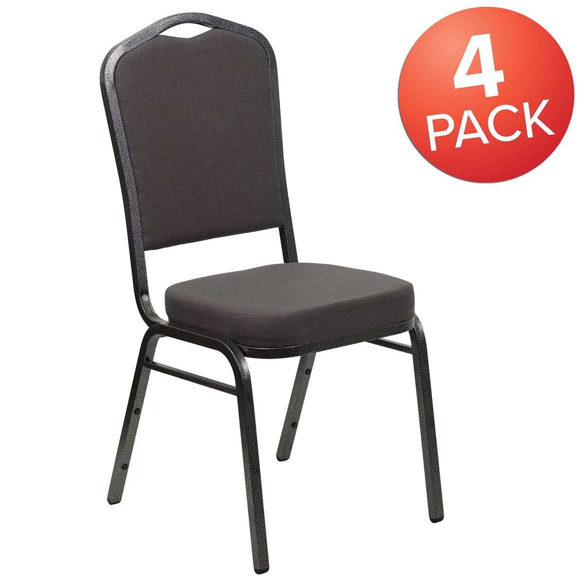 Flash Furniture Hercules Crown Back Stackable Banquet Chair, Silver, 4-pack, Set of 4, Gray Fabric/silver Vein Frame
