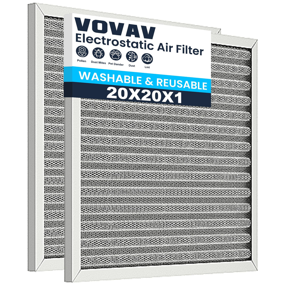 (2 PCS)20X20X1 Air Filter-MERV 8, Washable & Reusable Electrostatic Air Filter, AC/HVAC Furnace Filter, Lasts a Lifetime, Permanent Filter, Breathe FresherHome And Office Actual Size:19.5X19.5X1 INCH