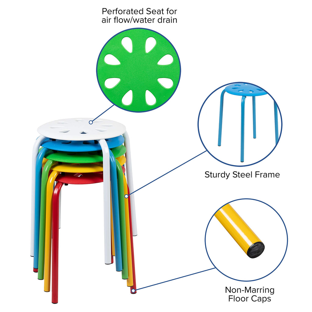 Emma + Oliver Plastic Nesting Stack Stools-school/home, 16.5"W x 16.5"D x 17.5"H, Assorted