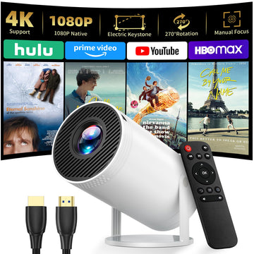 Mini Projector, Native 1080P Portable Projector with Carrying Case, 4K Support, 270°Rotatable Outdoor Movie Proyector, Home Theater Projector Compatible with Phone/TV Stick/Laptop/PS4/HDMI/USB