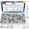 ZQZ 290Pcs Flat Washers, 304 Stainless Steel Fender Washers Assortment, 15 Different Sizes Wide Washer M3 M4 M5 M6 M8 M10 M12 Assorted Flatwashers Kit