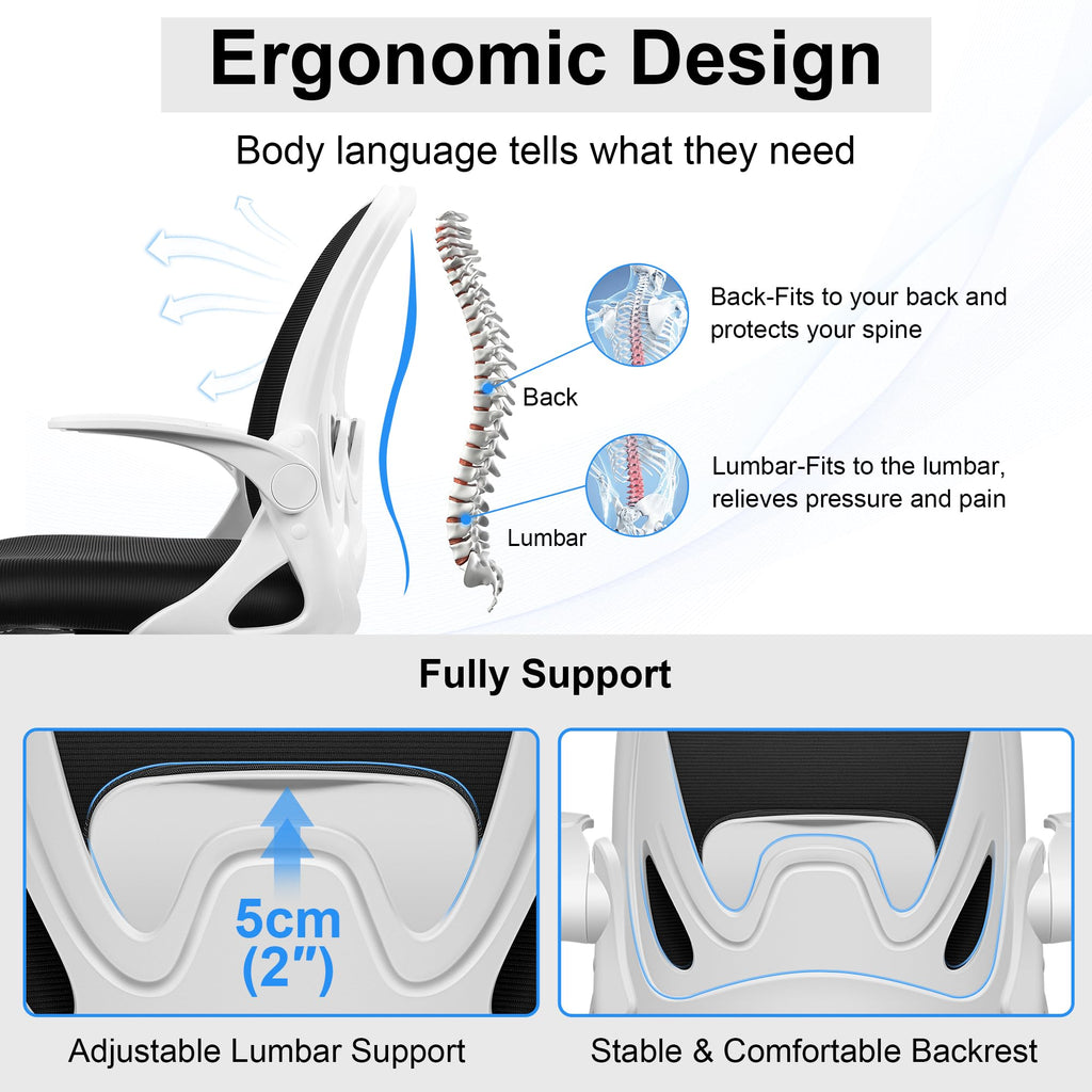 Drafting Chair Tall Office Chair with Flip-up Armrests, Adjustable Height, and Enhanced Lumbar Support - Ergonomic Rolling Stool, Back Support,