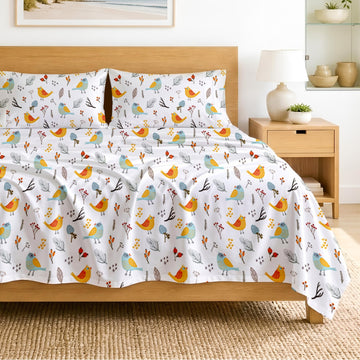 SGI bedding 100% Egyptian Cotton Sheets Twin Size – 600 Thread Count Sheets Set, Soft, Cooling, 15" Deep Pocket, Luxury Hotel Bedding, Breathable, Durable - Spring Bird