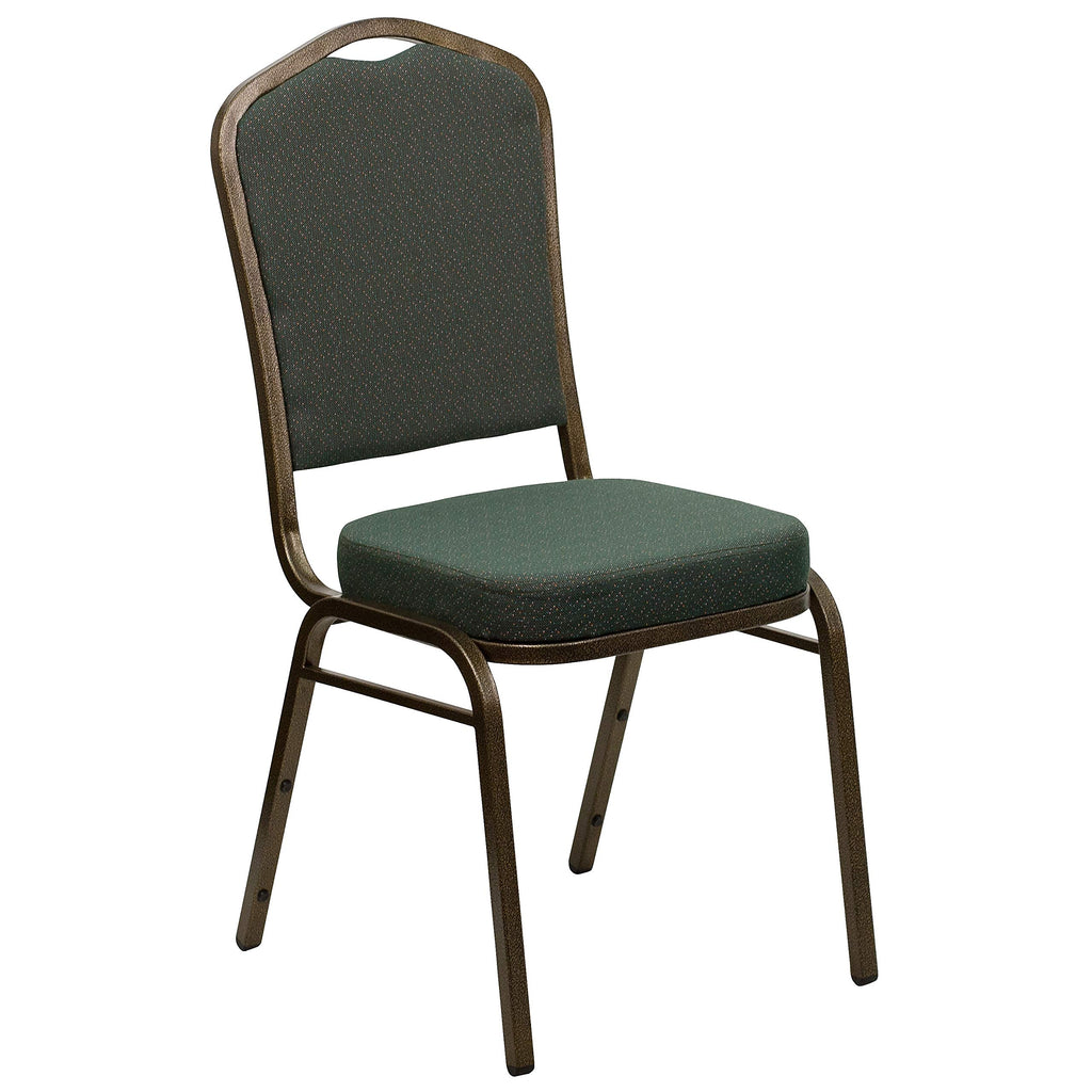 Flash Furniture Hercules Fabric Crown Back Stackable Banquet Chair, Green, Set of 1, Green Patterned Fabric/gold Vein Frame