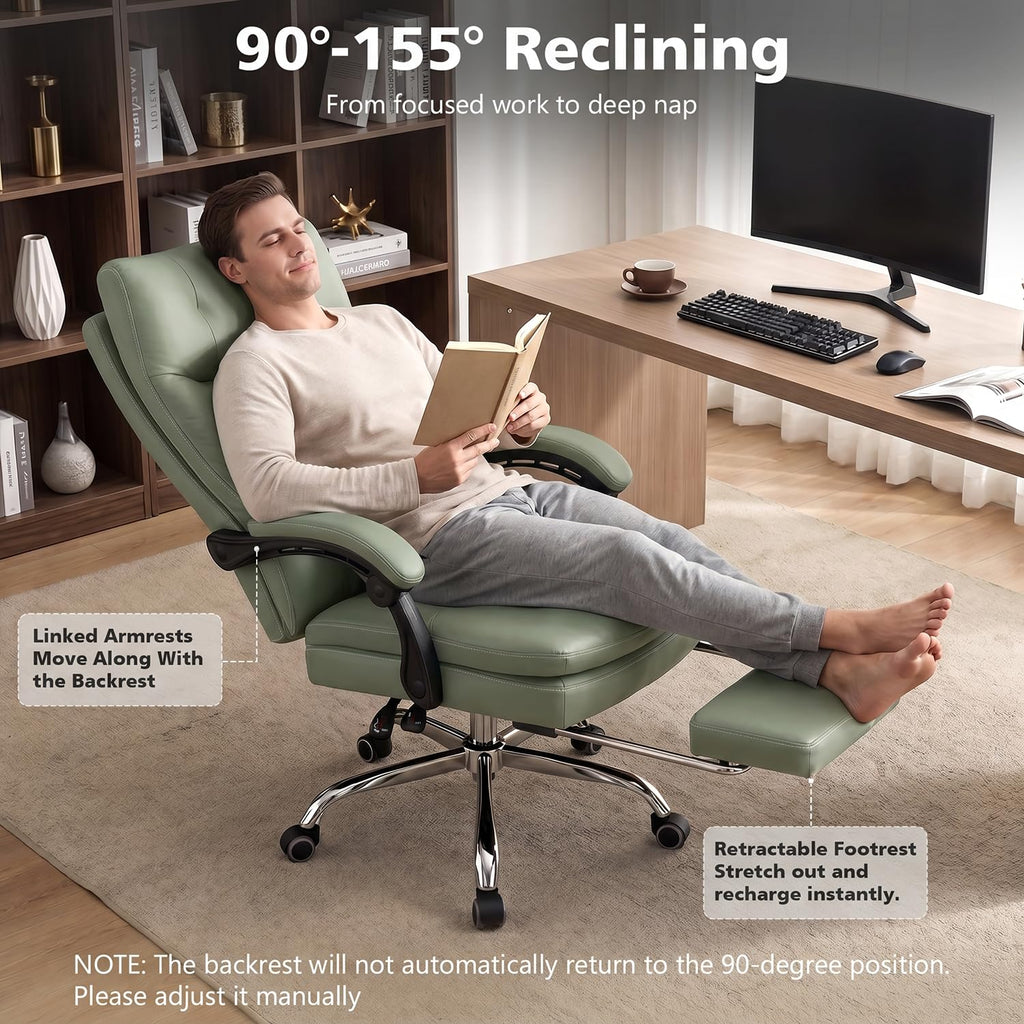 Big and Tall Comfy Office Chair,ergonomic High Back Executive Desk Chair with Foot Rest,heavy Duty Reclining Computer Chair with Wide Spring