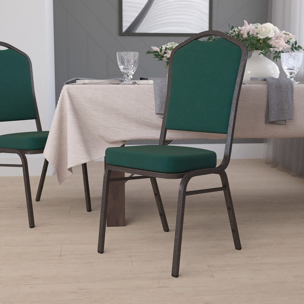 Flash Furniture Hercules Fabric Crown Back Stackable Banquet Chair, Green, Set of 1, Green Fabric/gold Vein Frame