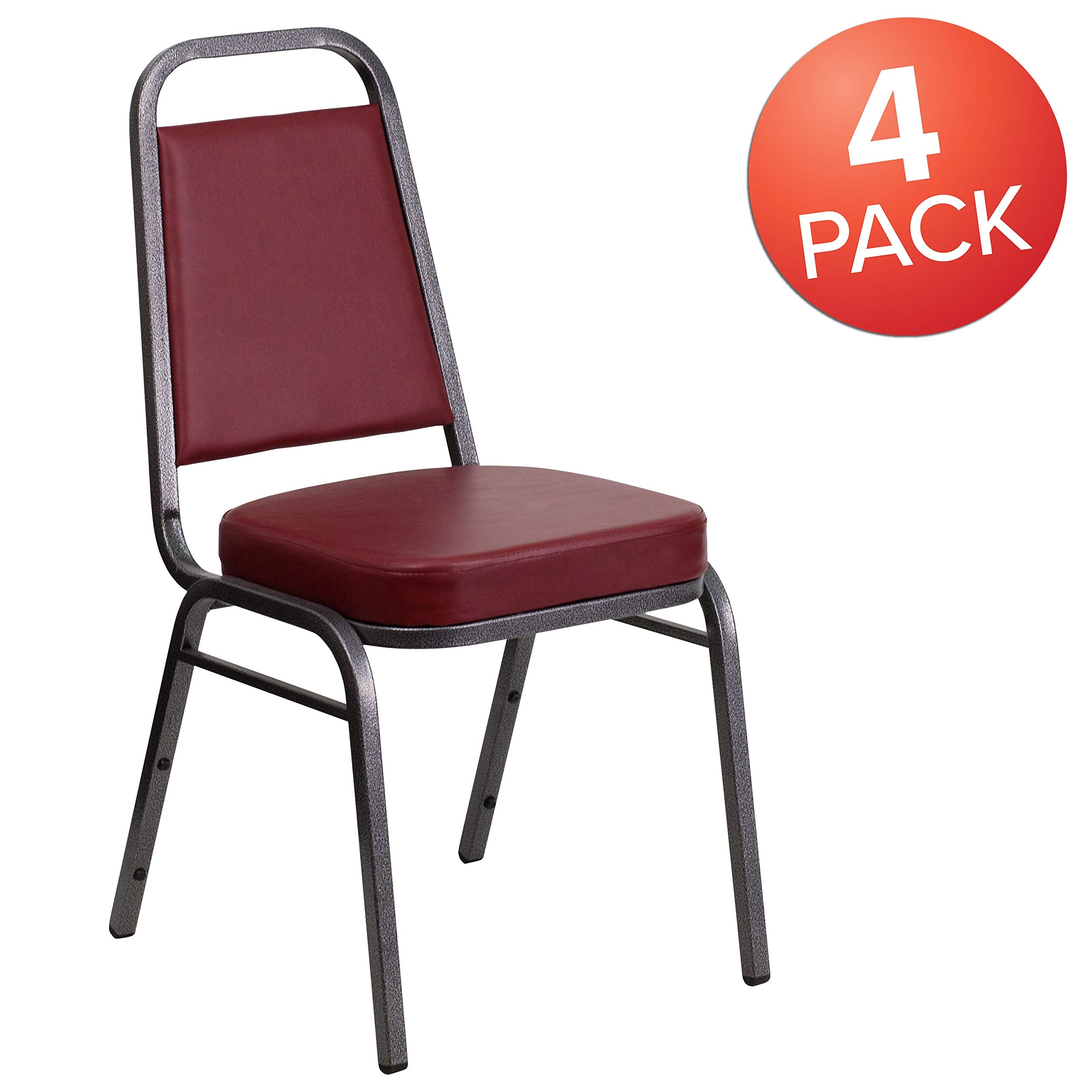 Flash Furniture Hercules Vinyl Banquet Chair, Burgundy, 4-pack, Set of 4, Burgundy Vinyl/silver Vein Frame