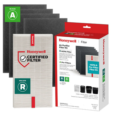 Honeywell HEPA Air Purifier Filter Kit – Includes 1 HEPA R Replacement Filter and 4 A Carbon Pre-Cut Pre-Filters – Airborne Allergen Air Filter Targets Wildfire/Smoke, Pollen, Pet Dander, and Dust
