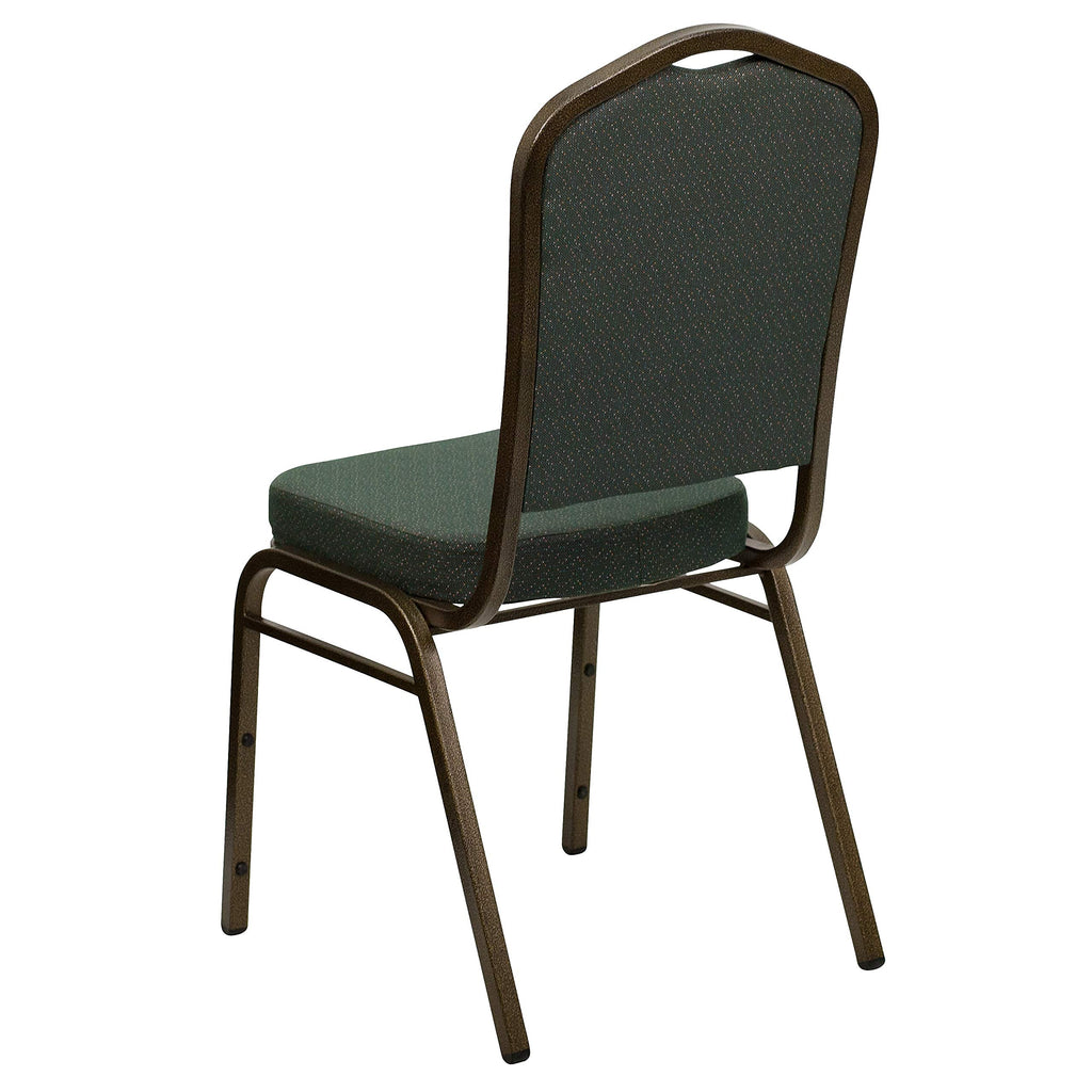 Flash Furniture Hercules Fabric Crown Back Stackable Banquet Chair, Green, Set of 1, Green Patterned Fabric/gold Vein Frame