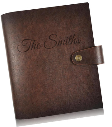 Personalized Custom Engraved Genuine Leather Photo Album - 4x6 300 Pockets, Refillable Binder Scrapbook with Memo Space, Vintage Memory Book for Wedding, Anniversary, Baby, and Travel (Brown)