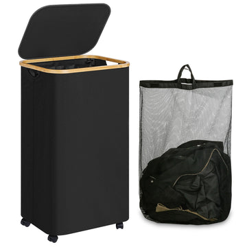 IEGrow Laundry Basket with Wheels 110L Clothes Hamper for Laundry,Black
