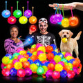 Leitee 36 Pcs LED Light Up Balls Bulk, LED Bouncy Sensory Stress Ball, Spiky Squeeze Rubber Toys with Rope Flash Squeaky for Toddlers Dog Pets Teen Adult 4th of July Party Favor, 2.6 Inch