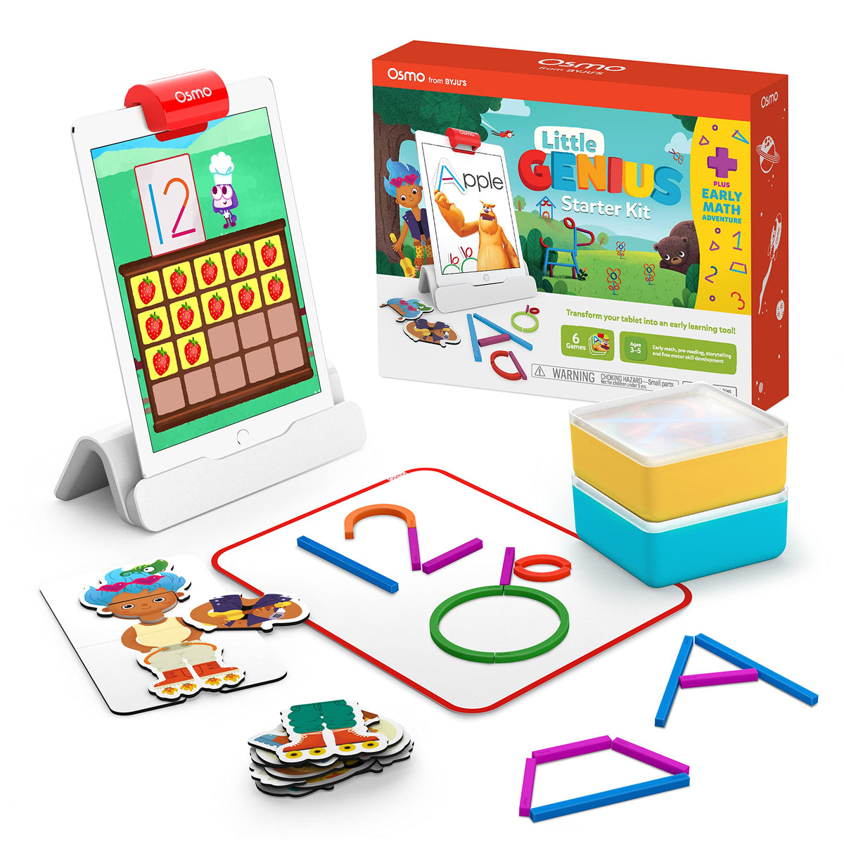 Little Genius Starter Kit for iPad + Early Math Adventure - 6 Educational Games (Latest Version) Counting, Shapes & Phonics-STEM Gifts-Ages 3-5 (Base Included)