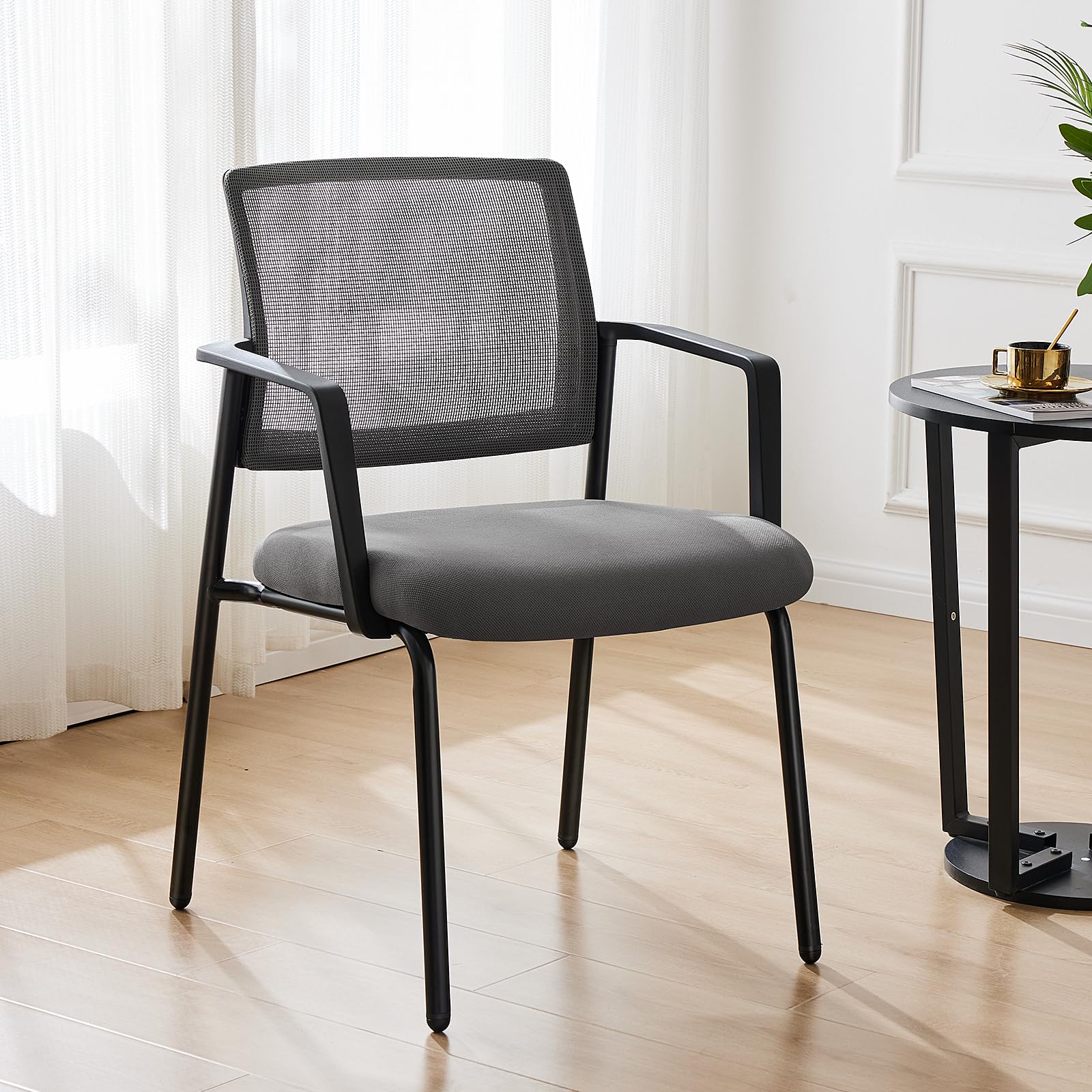 Dumos Stacking Arm Chairs 4 Pack, Mesh Office Guest Reception Chairs, Grey