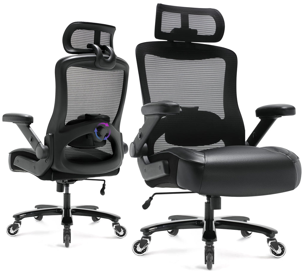 600lbs Big and Tall Office Chair, Heavy Duty Executive Computer Desk Chair, X-Large, Black-black Armrests