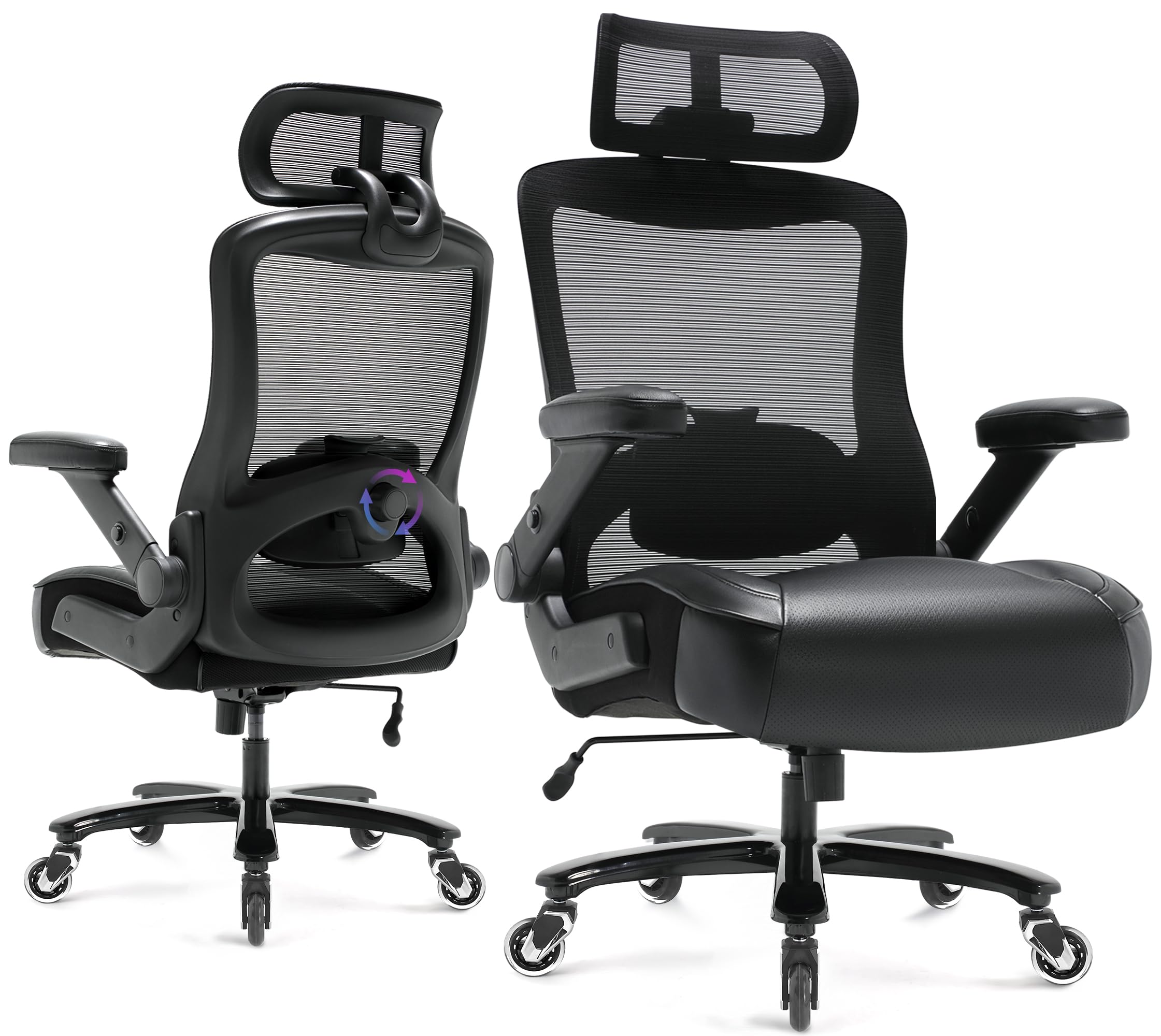 600lbs Big and Tall Office Chair, Heavy Duty Executive Computer Desk Chair, X-Large, Black-black Armrests