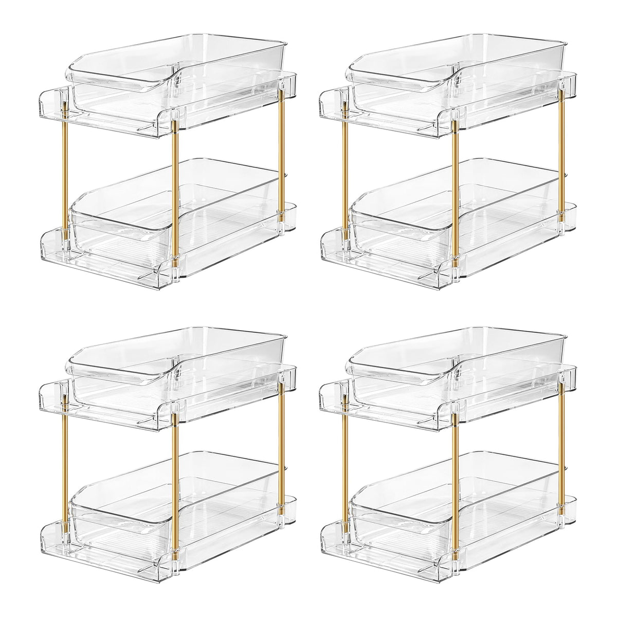 LAREKUN4pack 2-Tier Organizer & Storage Unit Stackable Bathroom Cabinet Organizer Pull-Out Kitchen Pantry Organizer & Storage System Suitable for Countertops, Pantries, Kitchens, Bathrooms