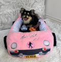 Megatoys Elvis Plush Car Pet Bed – Pink Pet Bed with Musical-Design Pillows and Elegant Car Styling