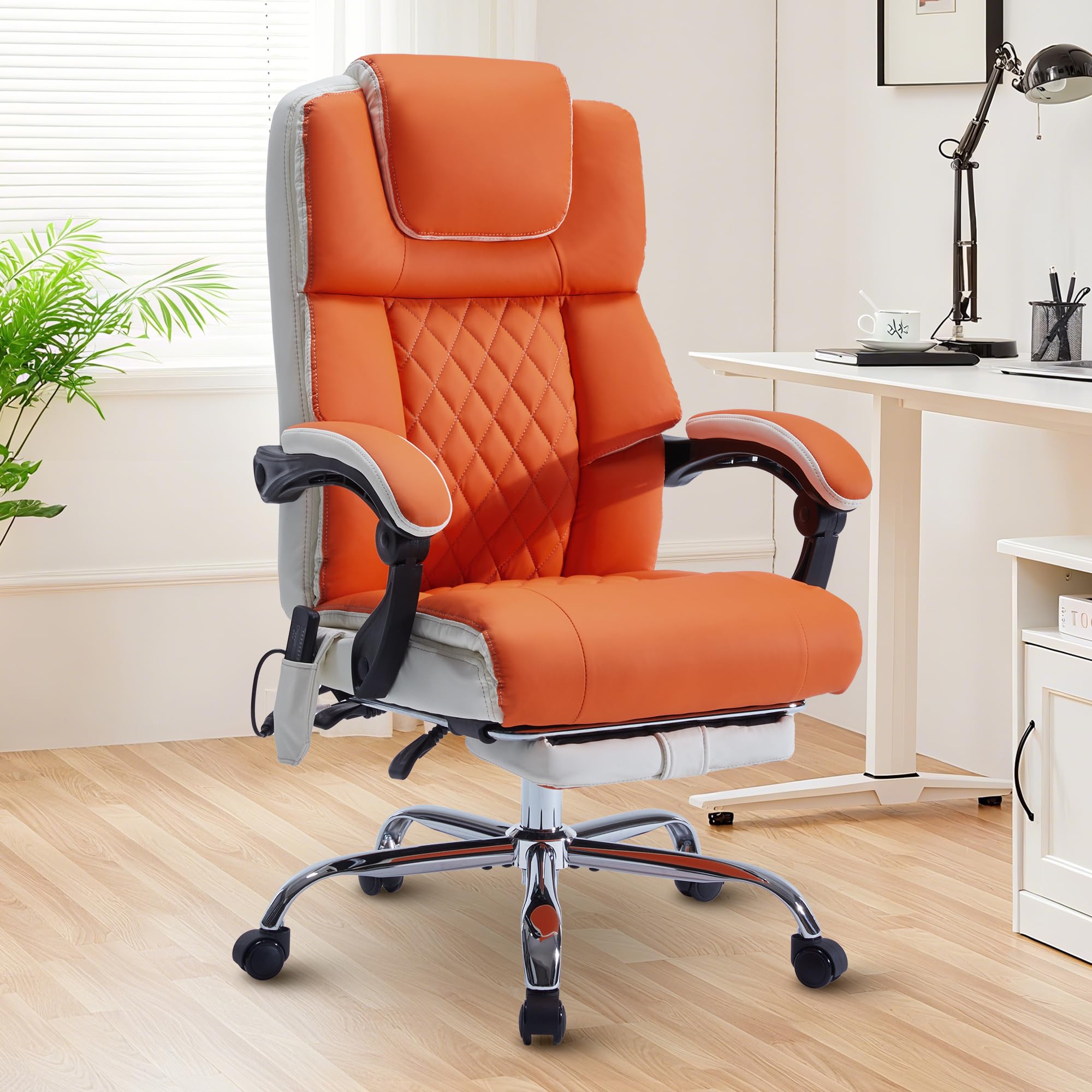 Massage Office Chair 6 Points 500lbs with Footrest,reclining Desk Chair with Vibration Heat,executive Big and Tall Chairs for Heavy