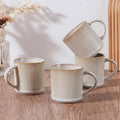 E-far Coffee Mugs Set of 4, 12 oz Stoneware Coffee Cups with Handle for Latte, Tea, Cocoa, Milk, Modern Ribbed Ceramic Mugs for Man Woman, Microwave & Dishwasher Safe, Creamy Beige