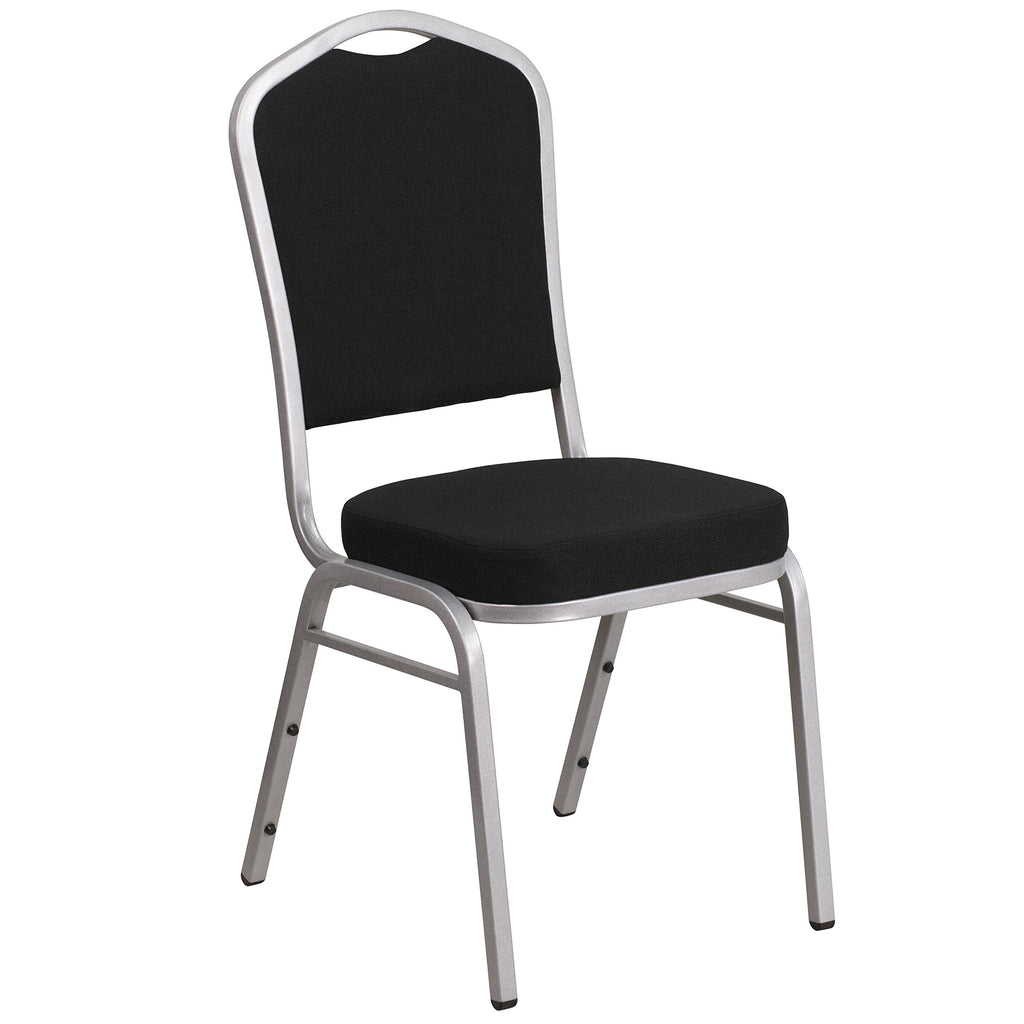 Flash Furniture Hercules Fabric Crown Back Stackable Banquet Chair, Silver, Set of 1, Black Fabric/silver Frame