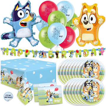 Bluey Birthday Decorations and Party Supplies with Balloons and Tablecloth