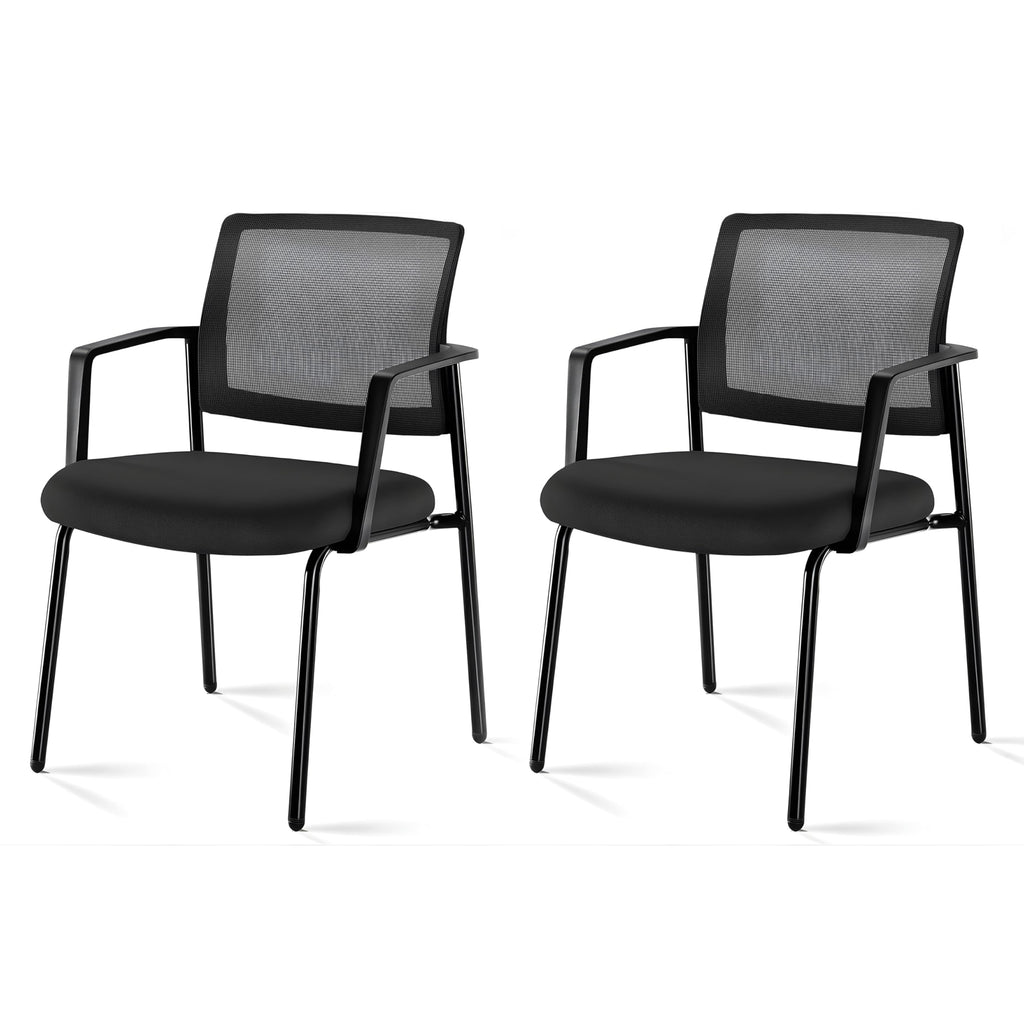 Simple Deluxe 2-pack Armless Guest Chairs, Ergonomic Mesh Back & Padded Fabric Seat, Stackable Non-wheeled Design for Office Waiting Rooms,