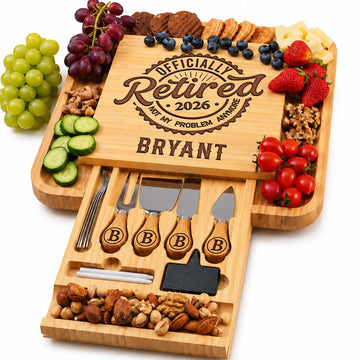 Personalized Retirement Charcuterie Board Gift Set, Custom Engraved Large Bamboo Cheese Board with Knife Set, Funny Retirement Gift for Men, Women, Boss, Coworker, Dad, Mom, Retired 2026