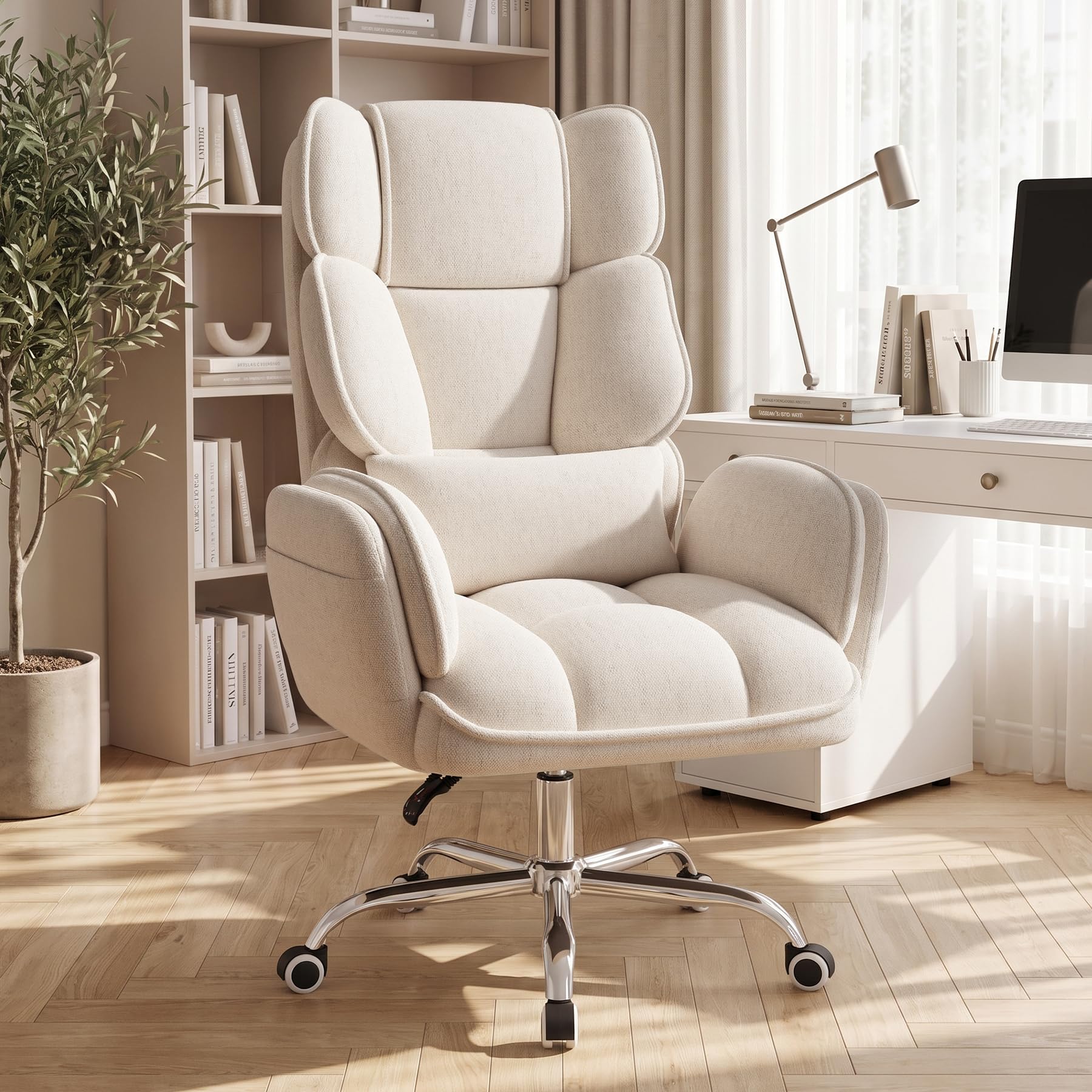 Daluvenix Big and Tall Office Chair, Flip Armrests with Side Pockets, Comfy Criss Cross Office Chair with Extra-wide Plush Seat, 150° Reclining