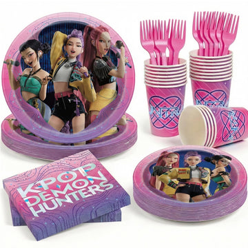 KPop Demon Hunters Birthday Decorations - Plates and Napkins, Cups, Forks