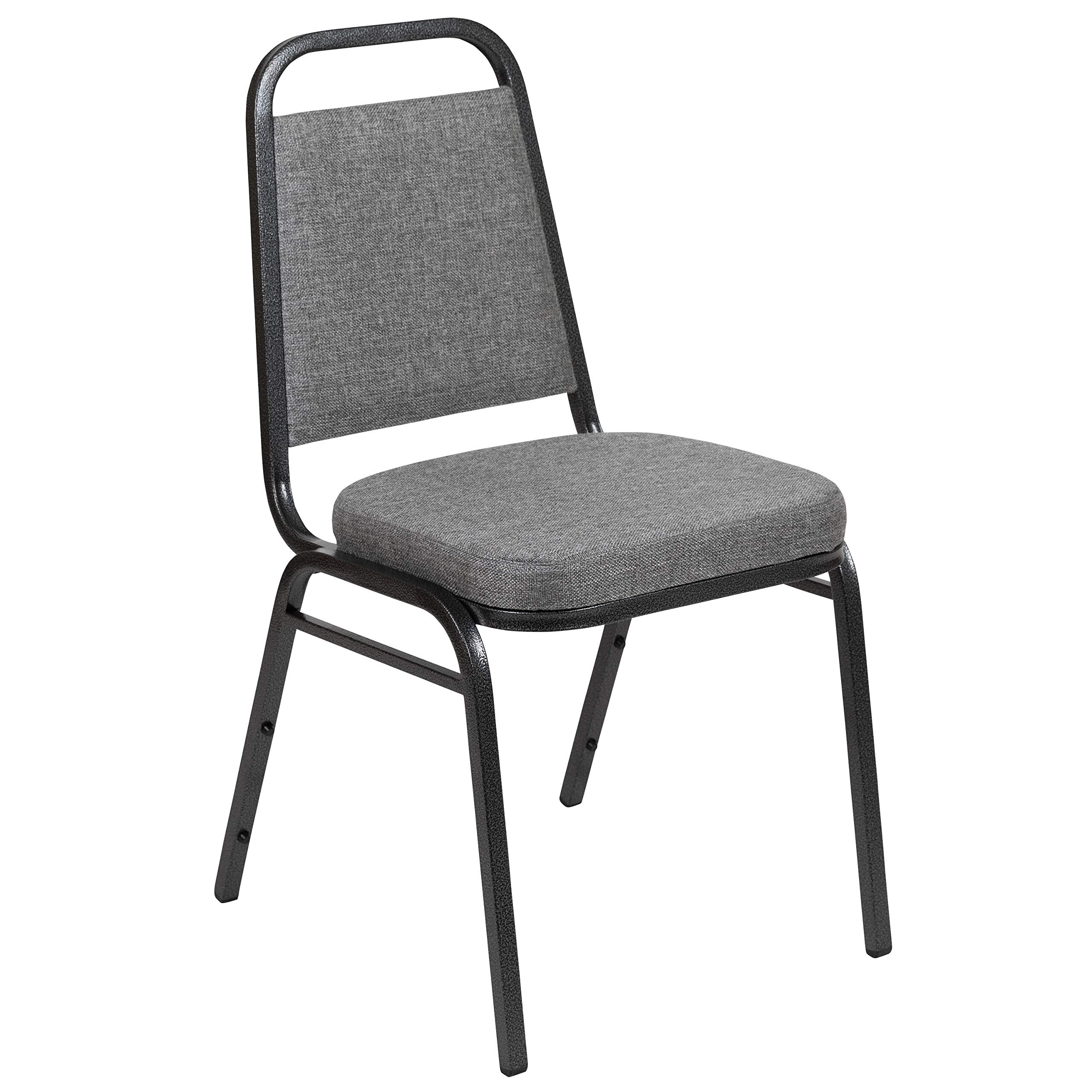 Emma + Oliver Gray Fabric Trapezoidal Back Stacking Banquet Chair, 17.5"W x 20.25"D x 36"H, Gray Fabric/silver Vein Frame
