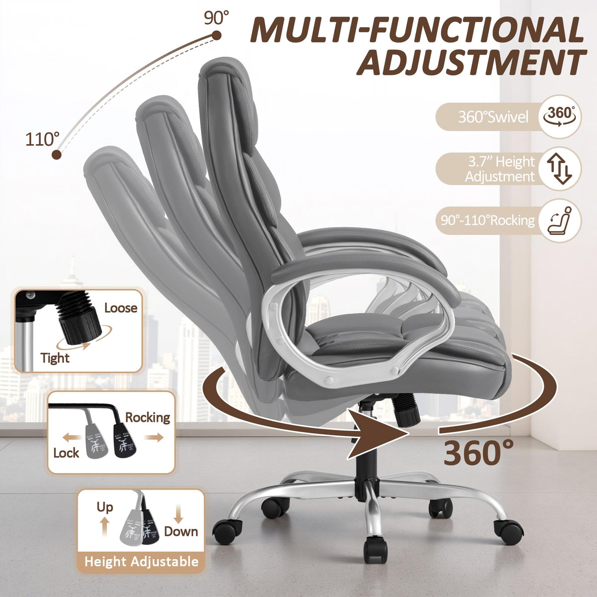 Homall Office Chair High Back Computer Chair Desk Chair, Pu Leather Adjustable Height Modern Executive Swivel Task Chair with Padded Armrests
