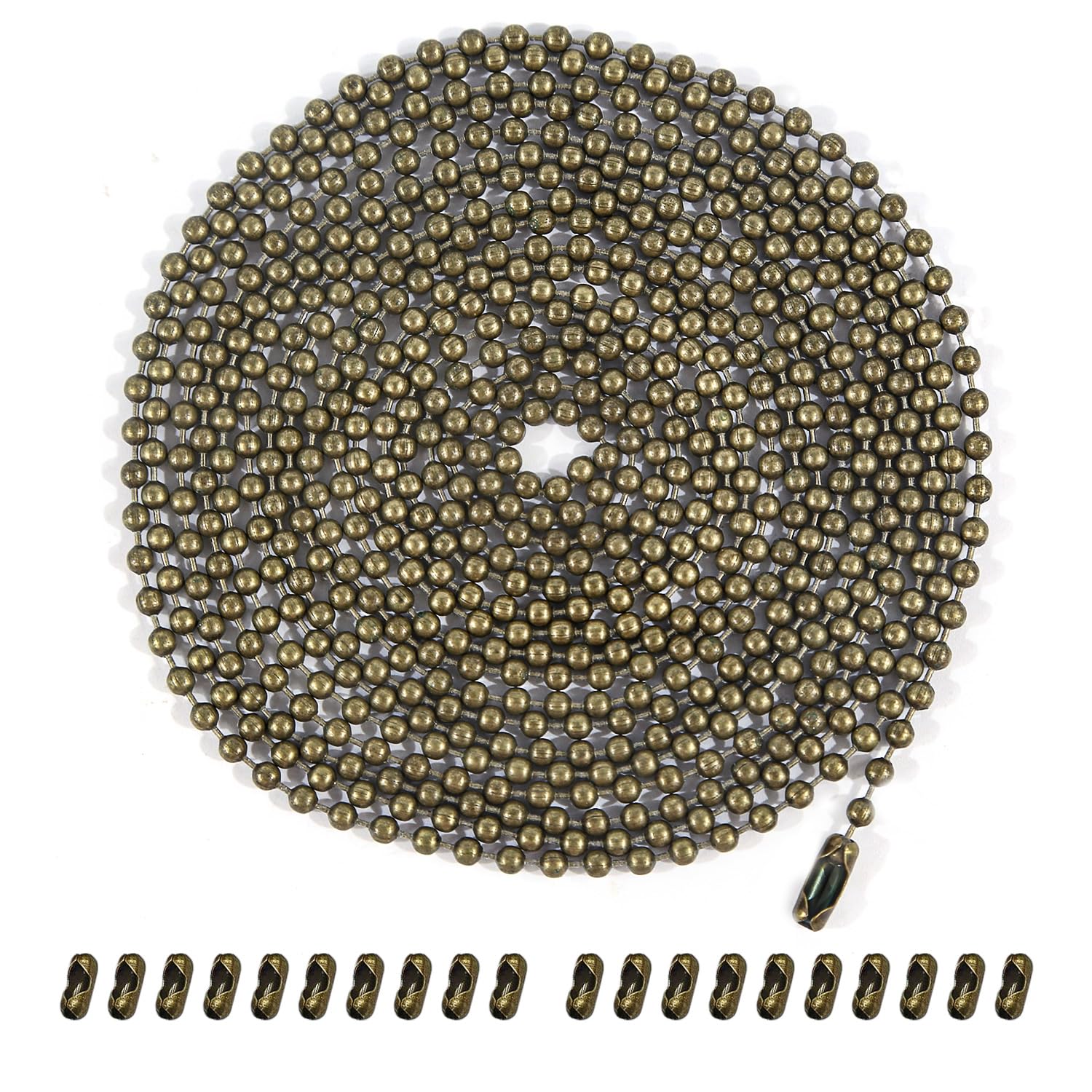 Bronze Ceiling Fan Pull Chain, 120" Extra Long Rust Proof 3mm Beaded Ball Light Pulls Extension Chains with 20 Connectors