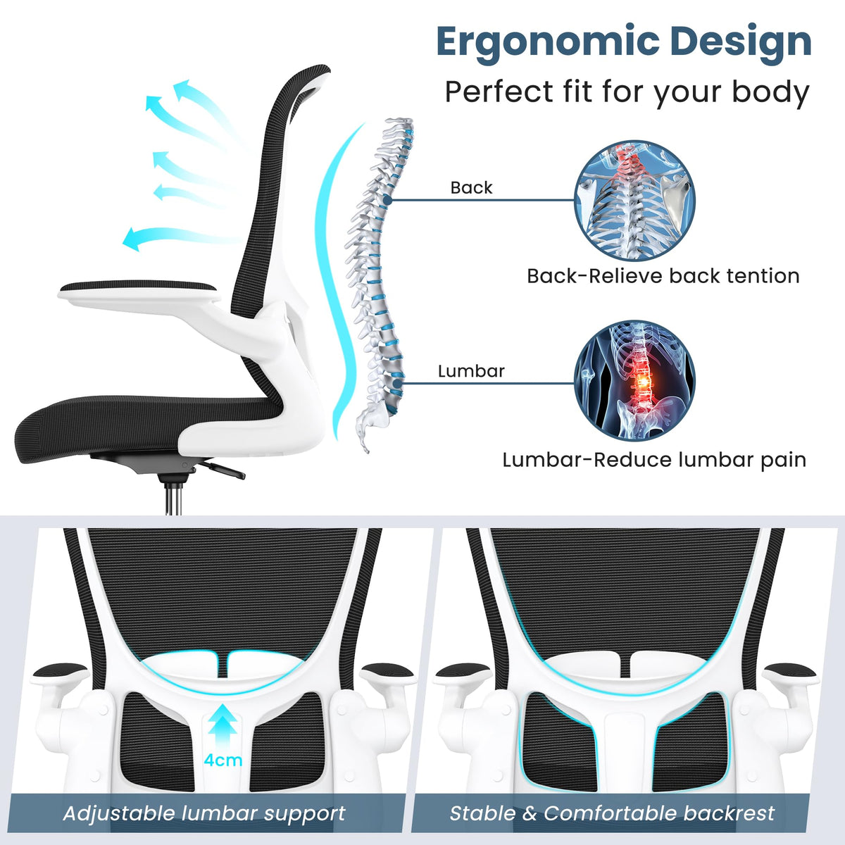 Drafting Chair, Tall Office Chair with Flip-up Armrests Executive Ergonomic Computer Standing Desk Chair, Office Drafting Chair with Lumbar