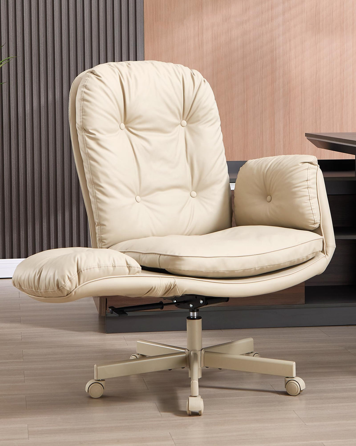 Lukkdys Executive Office Chair, Big & Tall 400 Lbs Capacity, Wide Seat, Pu Leather, 5-gear Lay-flat Armrests (90°–180°) for Cross-legged