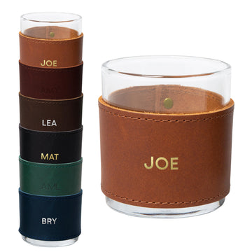 Northwind Personalized Full Grain Leather Wrapped Rocks Glass
