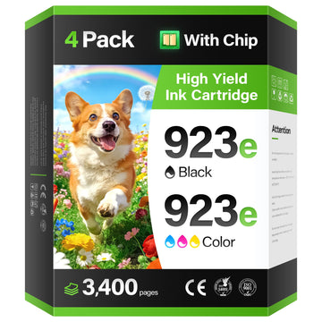 923 923e Ink Cartridges with chip 4-Pack High Yield Replacement for HP 923 923e 923XL Ink Compatible for HP OfficeJet Pro 8135e 8138e 8139e 8122e 8120 8123 8130 8133 Printers Black Cyan Magenta Yellow
