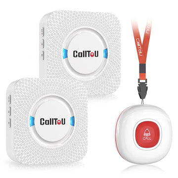 CallToU Wireless Caregiver Pager Call Button for Elderly at Home Nurse Alert System 500+ Feet for Seniors/Elderly/Patient/Disabled 2 Plugin Receivers 1 Waterproof SOS Button