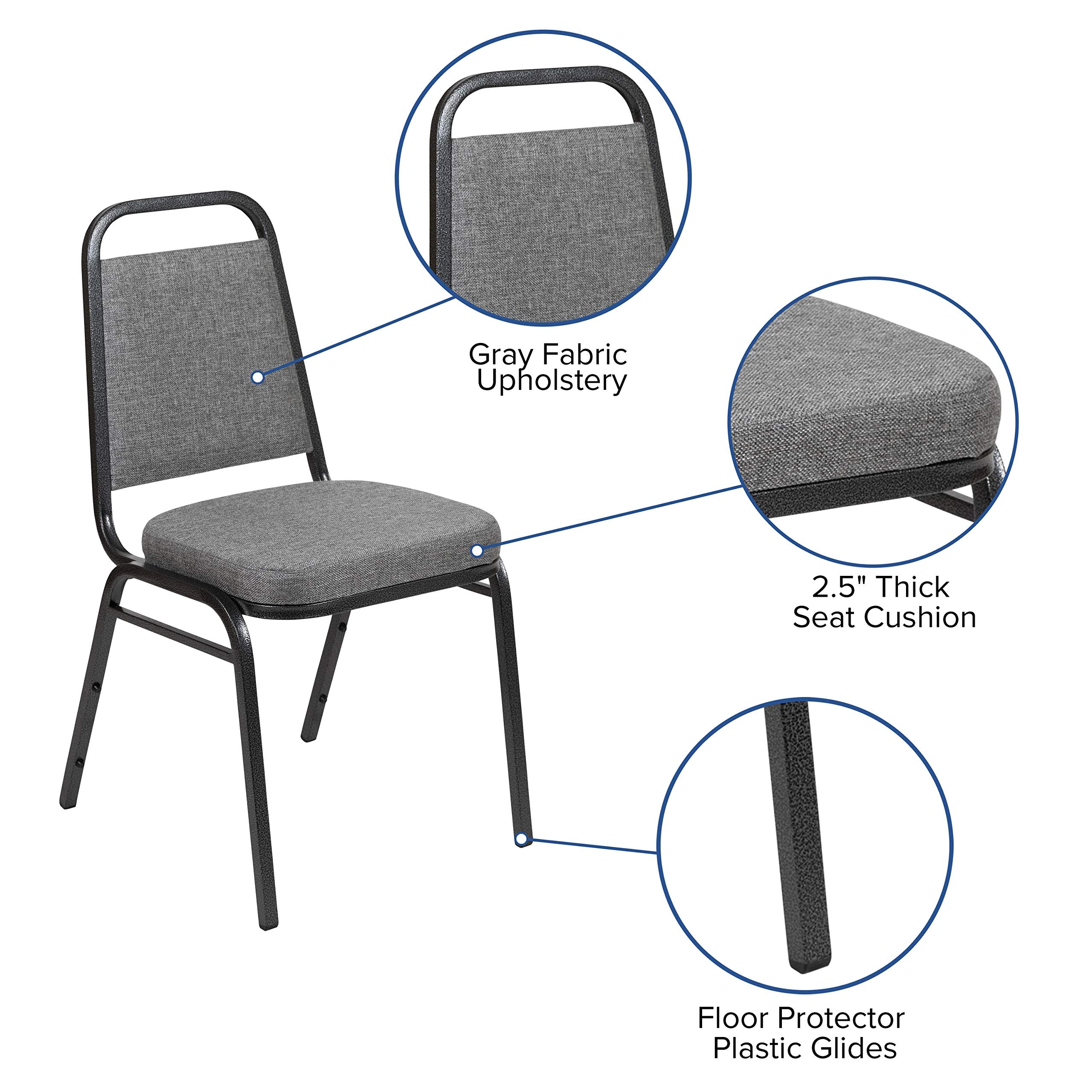 Flash Furniture Hercules Trapezoidal Back Stackable Banquet Chair, Silver, Set of 1, Gray Fabric/silver Vein Frame