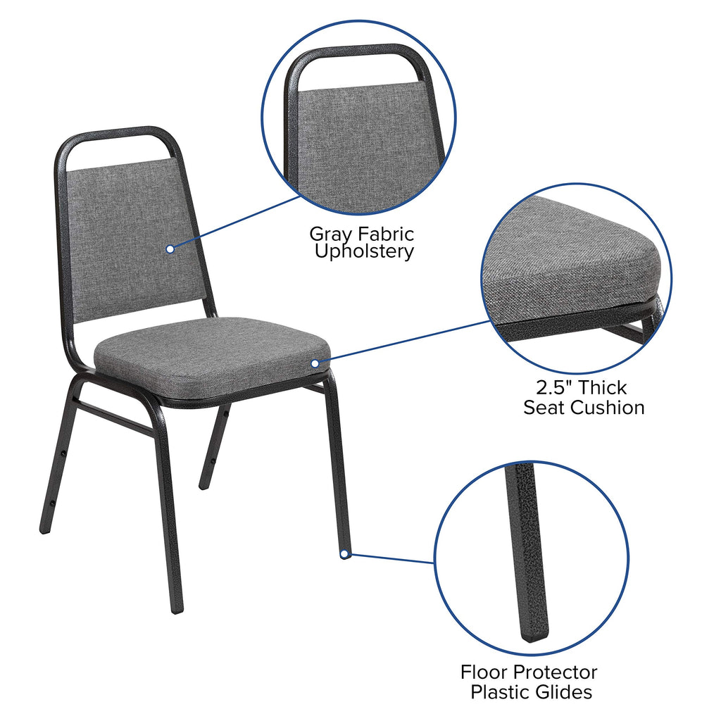 Emma + Oliver Gray Fabric Trapezoidal Back Stacking Banquet Chair, 17.5"W x 20.25"D x 36"H, Gray Fabric/silver Vein Frame