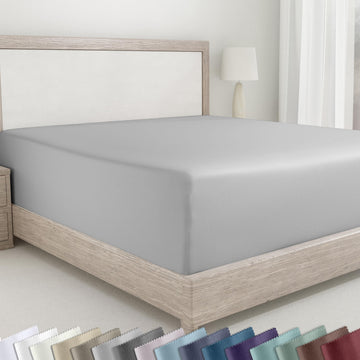 California Design Den 100% Cotton Sateen Queen Fitted Sheets, Grey Light