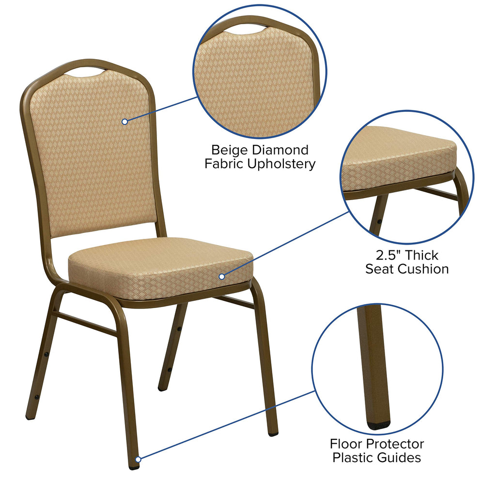 Flash Furniture Hercules Series Crown Back Stacking Banquet Chair in Moss Fabric - Gold Vein Frame (pack of 4), Set of 4, Moss Fabric/gold Vein